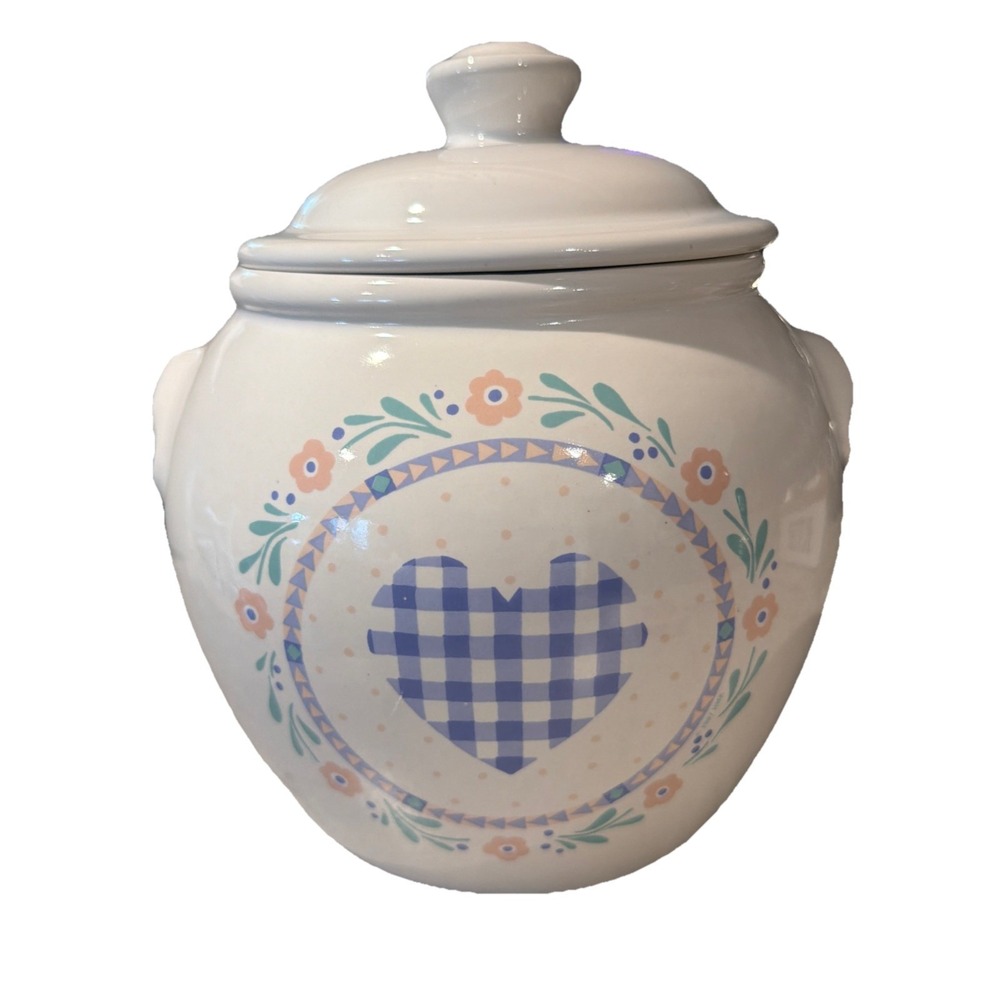 Vtg 1986 Treasure Craft Hallmark Auntie Em Gingham Heart Cookie Jar Cottagecore